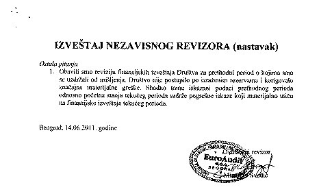 Izvestaj nezavisnog revizora 2010 str5 RTB BOR, IAKO JE OBEĆANO, NIJE ODGOVORIO NA IZVEŠTAJ REVIZORA O POSLOVANJU TE KOMPANIJE ZA 2010.