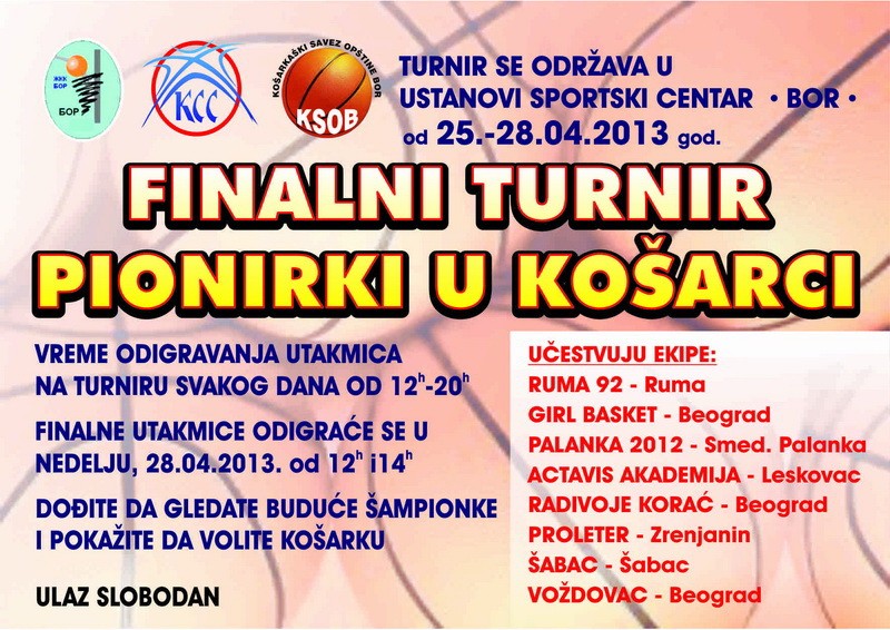 Bor : 25-28.april - Finalni turnir pionirki u košarci Bor : 25-28.april - Finalni turnir pionirki u košarci