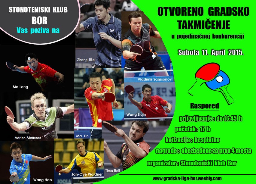 Otvoreno prvenstvo grada u stonom tenisu - 11.april od 17.časova