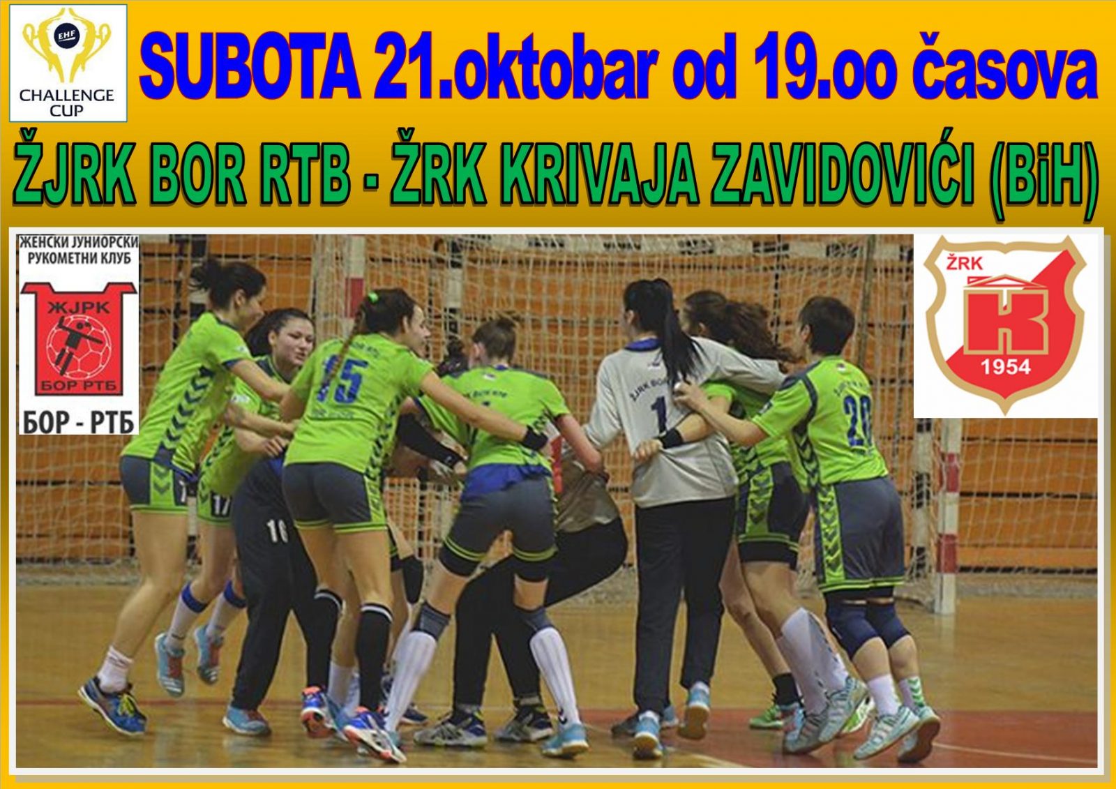 Najava: Subota - 19.00 časova - revanš meč 2.runde Challenge Cup-a - ŽJRK BOR RTB - ŽRK KRIVAJA