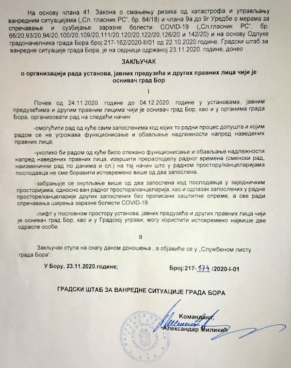 Nove mere i naredbe Kriznog štaba